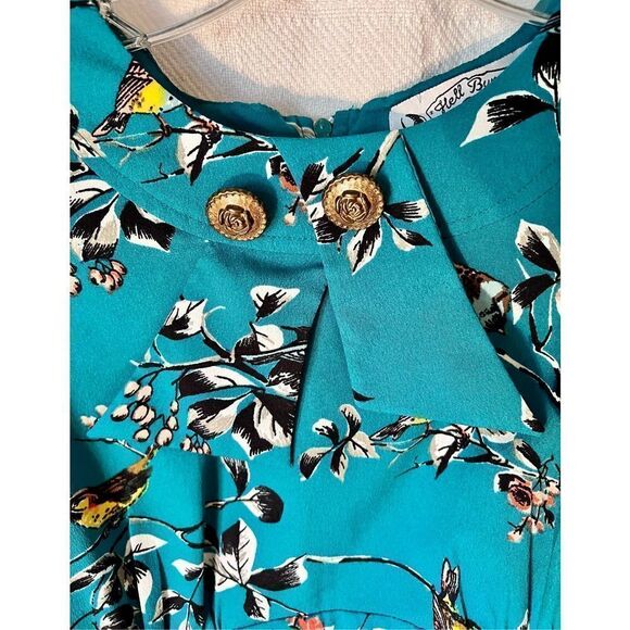 Hell Bunny Womens Blue Green Birdy Round Neck Short Sleeve A Line Dress X-Small - Picture 12 of 14